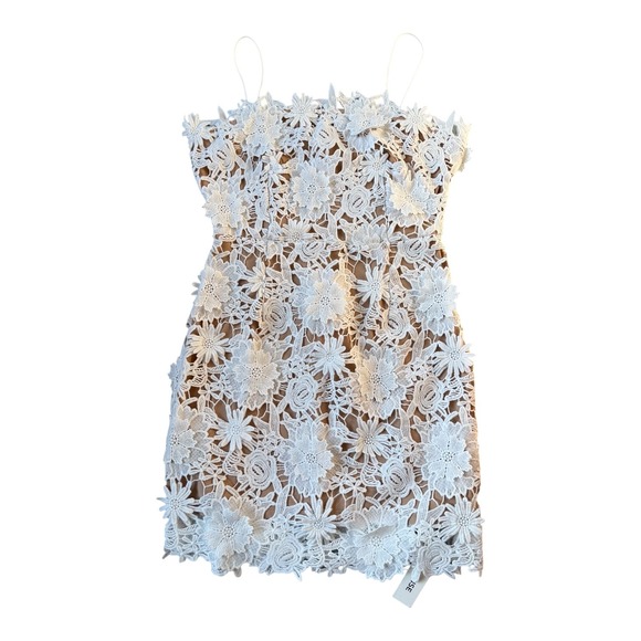 Commense‎ Floral Lace Appliqué Bodycon Mini Dress White M NWT Spaghetti Strap - Picture 4 of 11